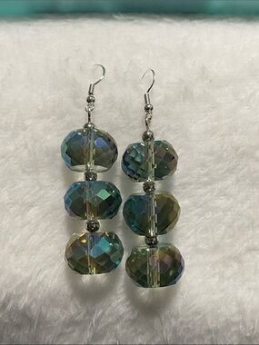 Crystal Drop Dangle Earrings in Iridescent Green by Good Vibes Only 😎